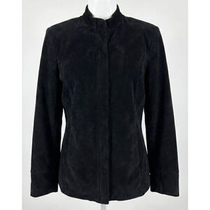 Vintage Caslon Jacket Womens S Black Genuine Leather Suede Lined Collared Zip